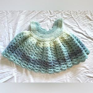Knit Dress Ocean Blue 0-3 Handmade